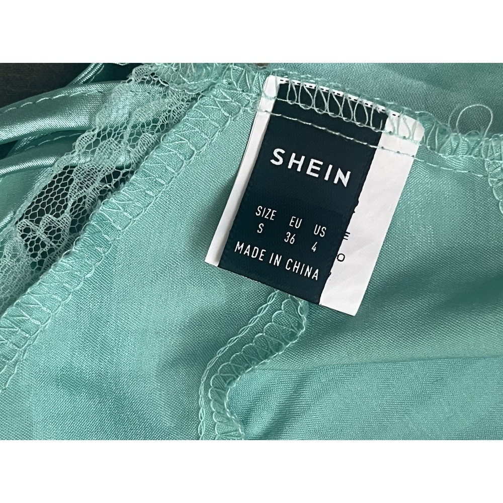 Shein Green Top Women S Lace Satin Cropped Fairy‎ Hippie Boho Cottagecore Beachy - Picture 2 of 5